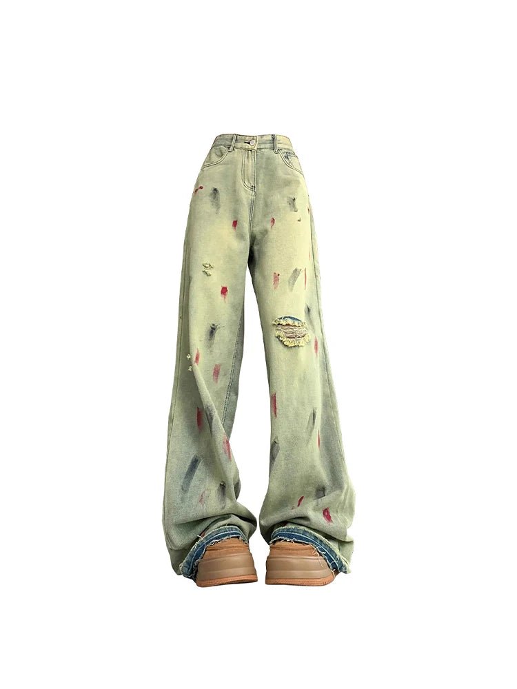 Paint Splatter Grunge Wide - Leg Jeans - Jeans