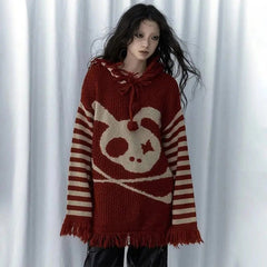 Panda Alt Punk Fringed Sweater red Shoptery