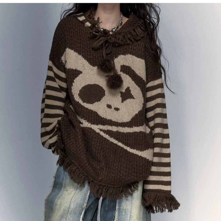 Panda Alt Punk Fringed Sweater brown Shoptery
