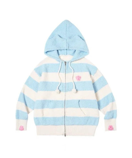 Pastel Bear Striped Hoodie - Hoodies