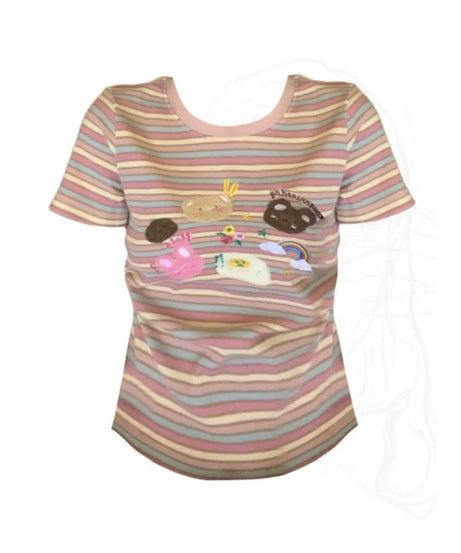 Pastel Breakfast Striped Top - Shirts & Tops