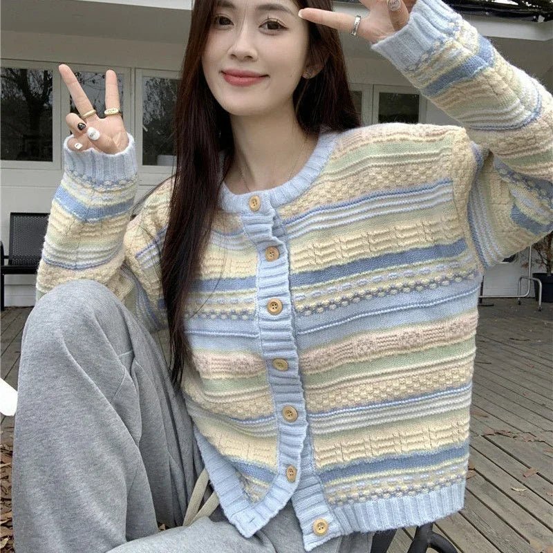 Cute Pastel Dream Striped Cardigan Blue Shoptery