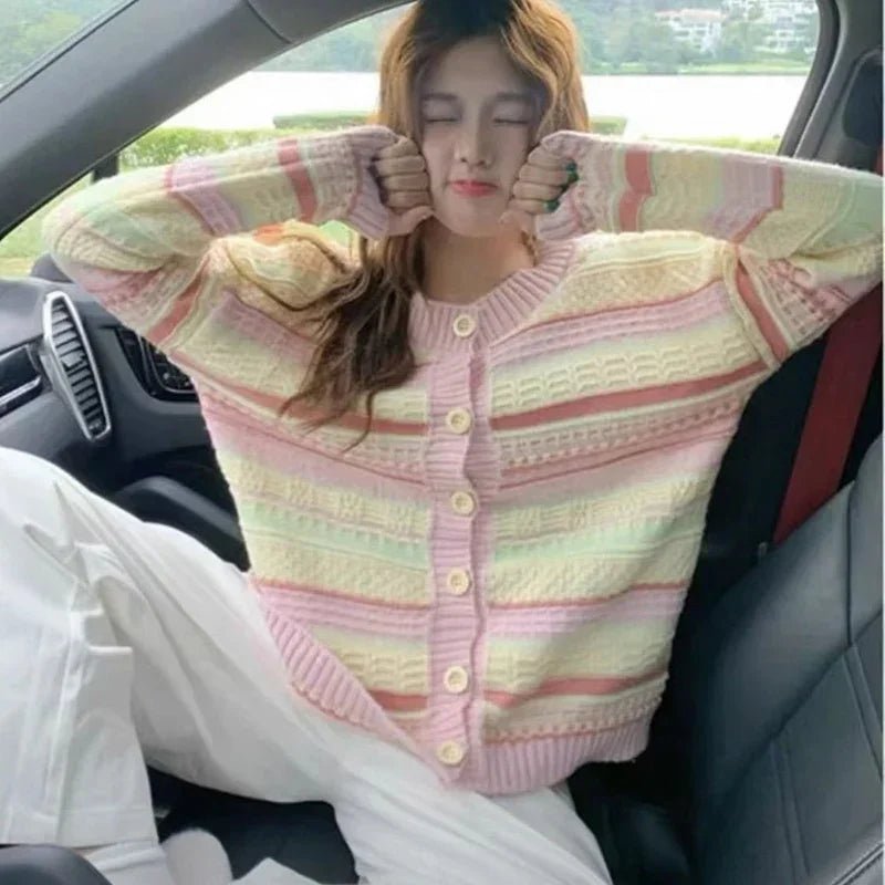 Cute Pastel Dream Striped Cardigan Shoptery