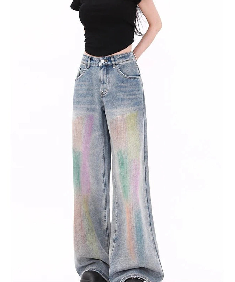 Pastel Gradient Baggy Jeans - Jeans