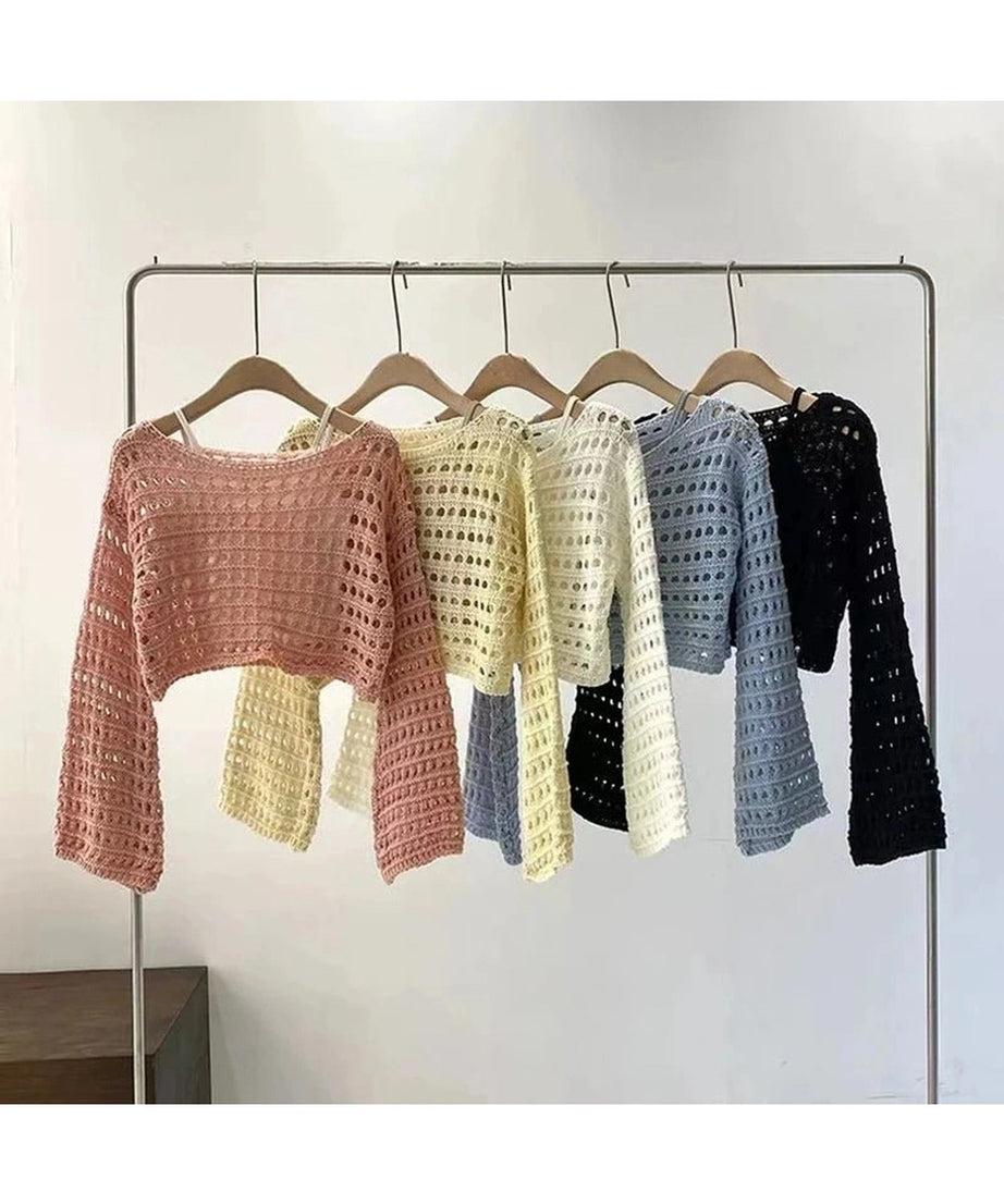 Pastel Open - Knit Cropped Sweater - Sweaters