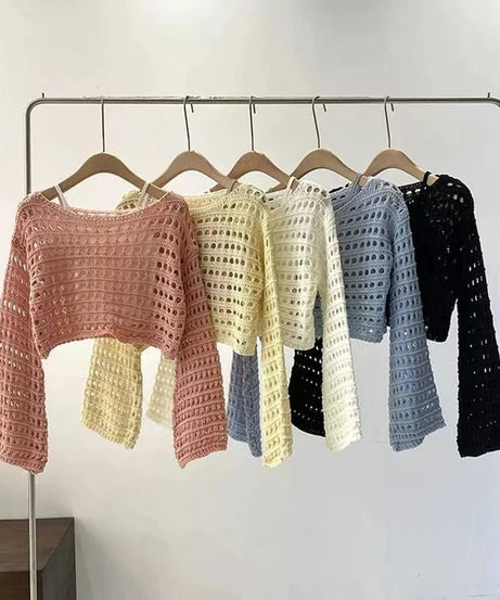 Pastel Open - Knit Cropped Sweater - Sweaters