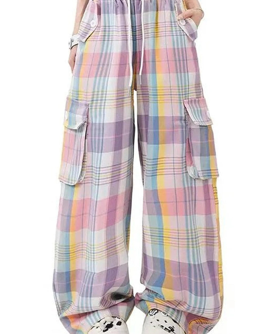 Pastel Plaid Cargo Pants - Pants