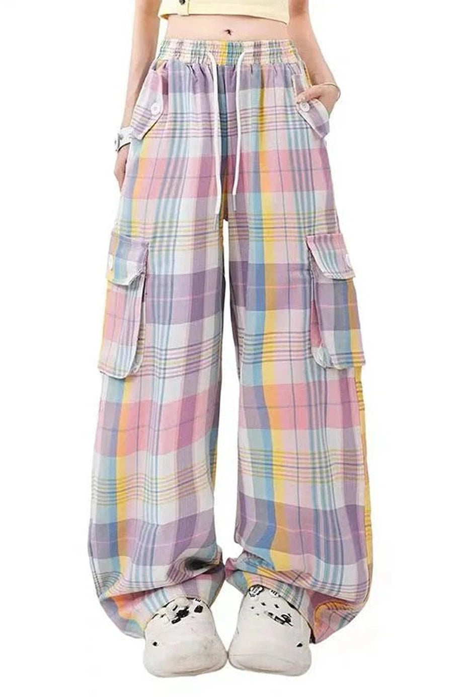 Pastel Plaid Cargo Pants - Pants