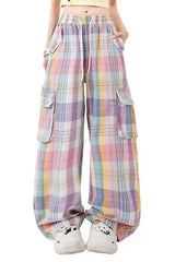 Pastel Cute Plaid Cargo Pants Shoptery