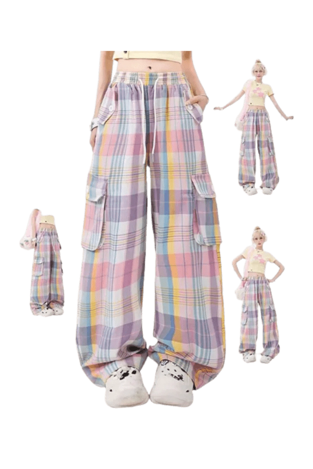 Pastel Cute Plaid Cargo Pants Shoptery