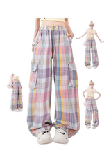 Pastel Cute Plaid Cargo Pants Shoptery