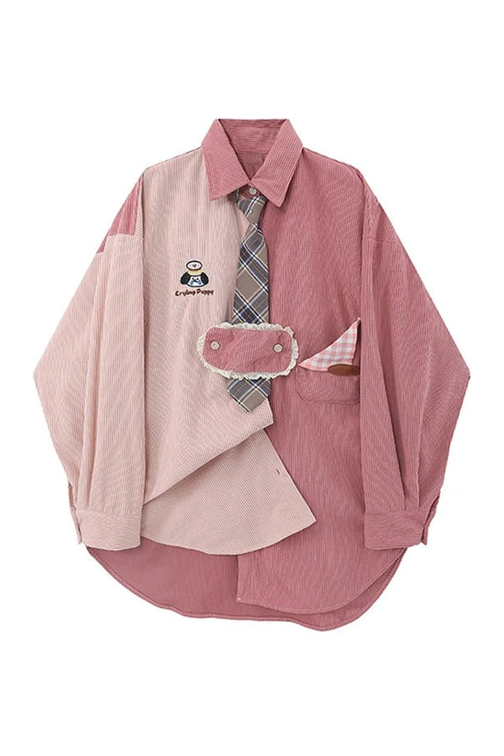 Pastel Cute Puppy Patchwork Shirt Pink Shoptery