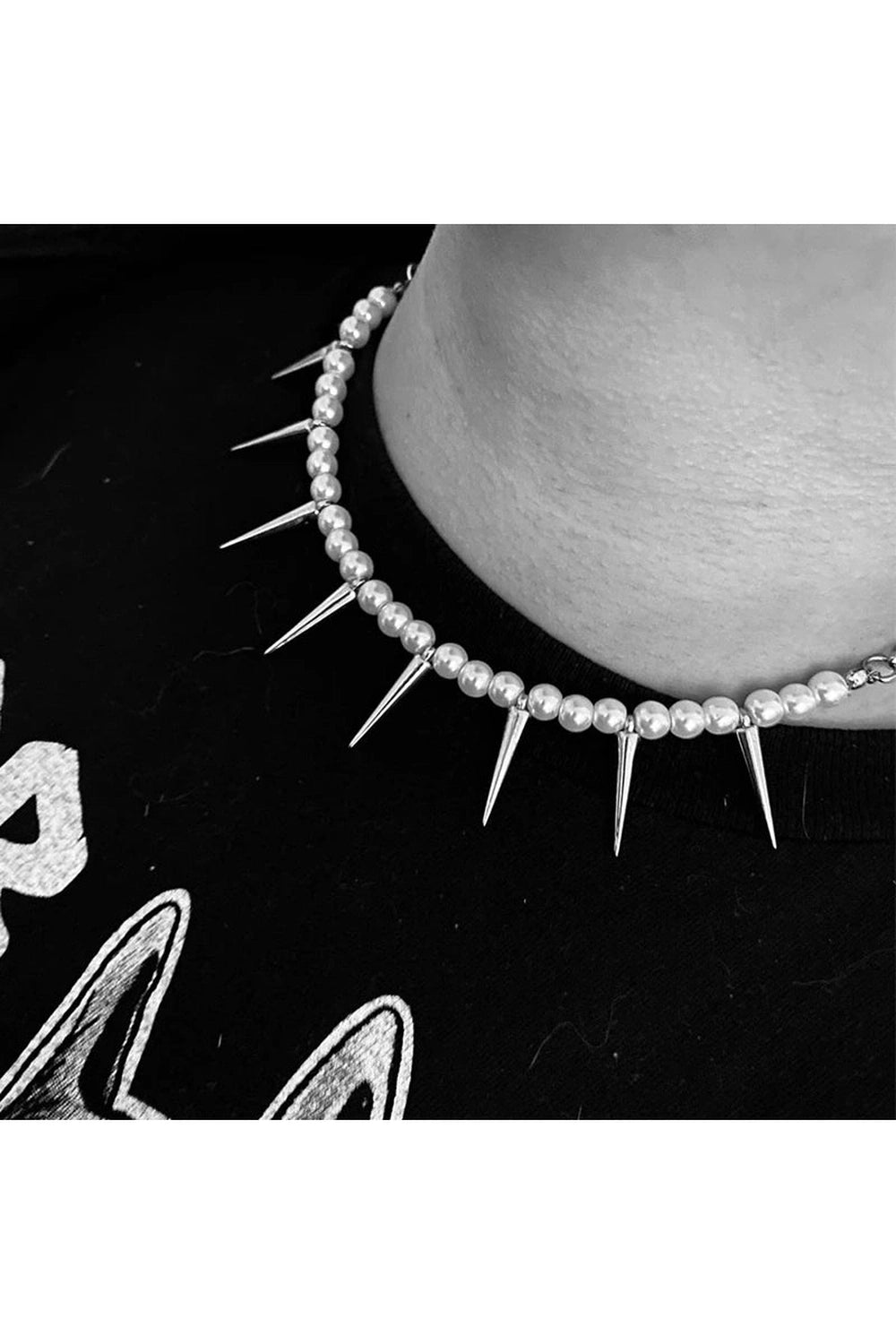 Edgy Pearl Spike Necklace Shoptery