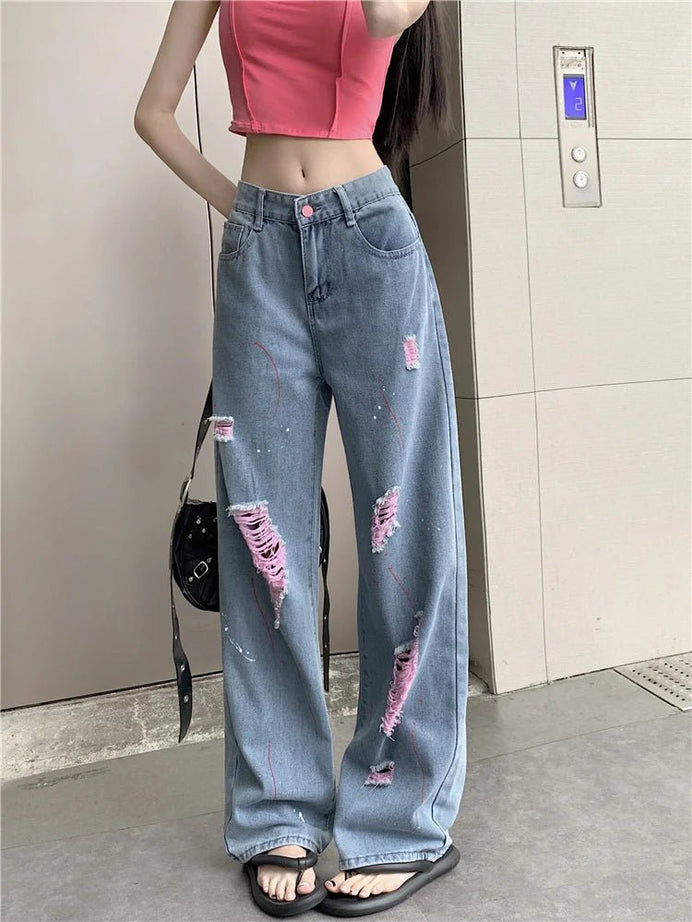 Perforated High Waisted Jeans - Jeans