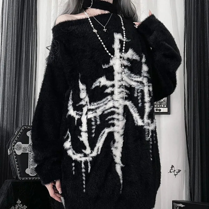 Phantom Skeleton Alt Goth Knit Sweater Shoptery