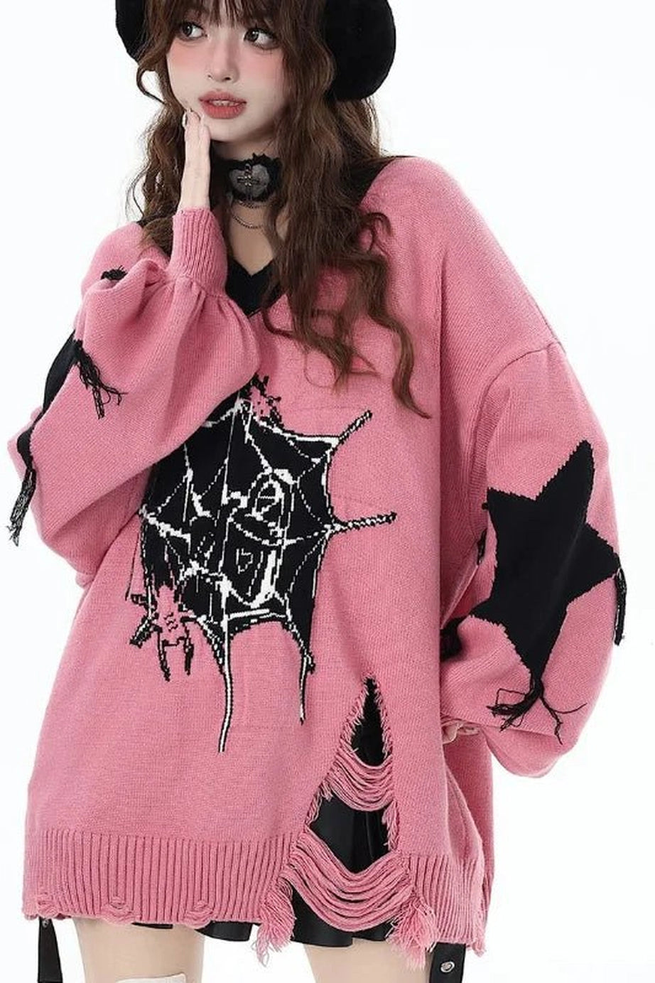 Pink Gothic Web Sweater - Sweaters