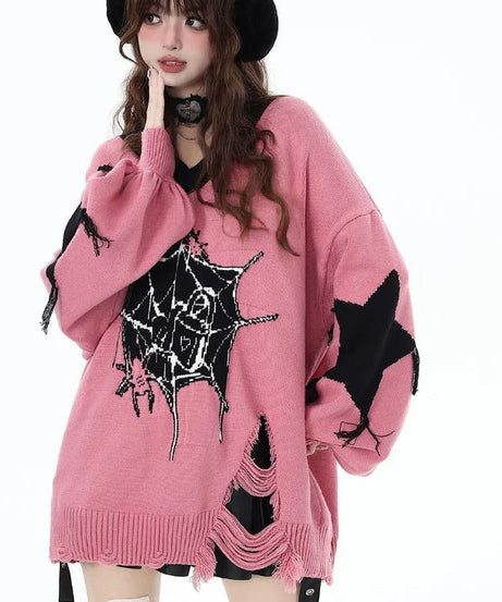 Pink Gothic Web Sweater - Sweaters