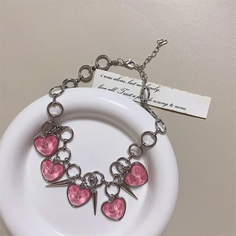 Pink Heart Tassel Necklace0 -