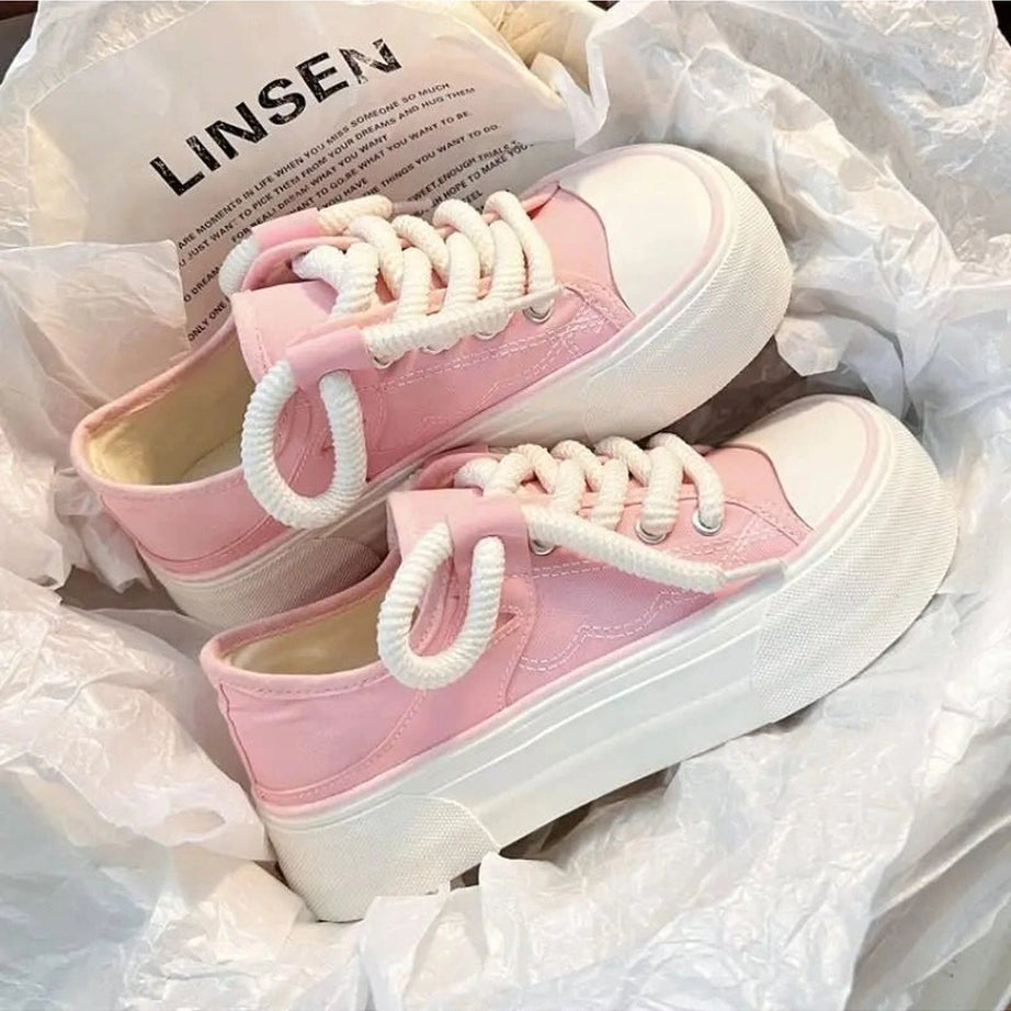 Pastel Cute Pink Lace Up Footwear Pink (Heel 4cm) Shoptery