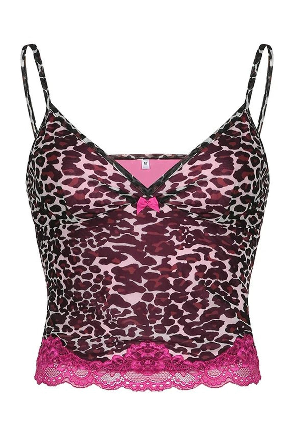 Pink Leopard Lace Trim Top - Crop Tops