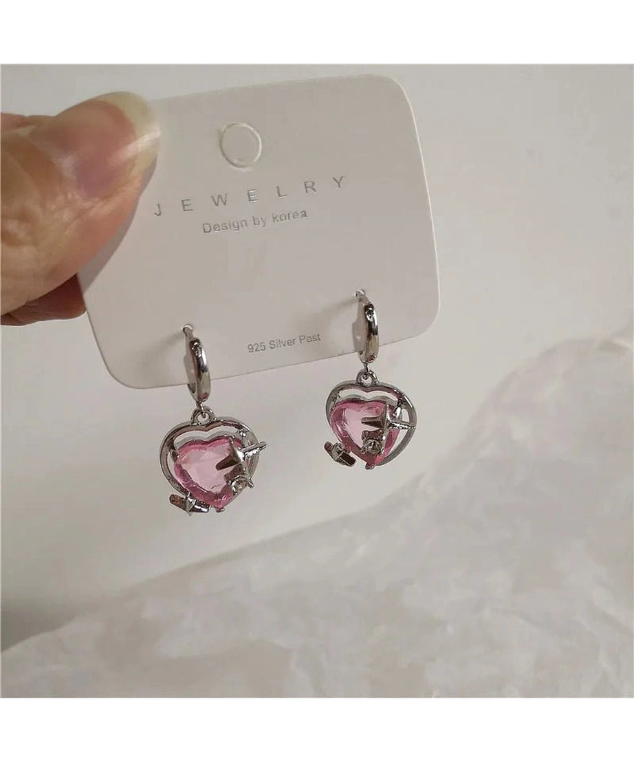 Pink Peach Heart Drop Earrings -