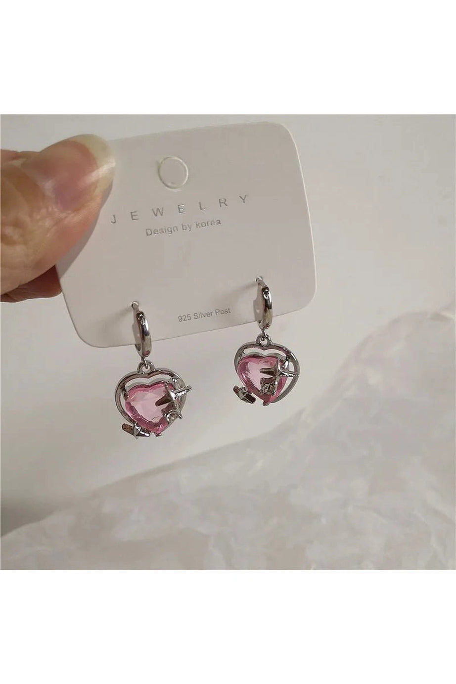 Pink Peach Heart Drop Earrings -