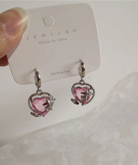 Pink Peach Heart Drop Earrings -