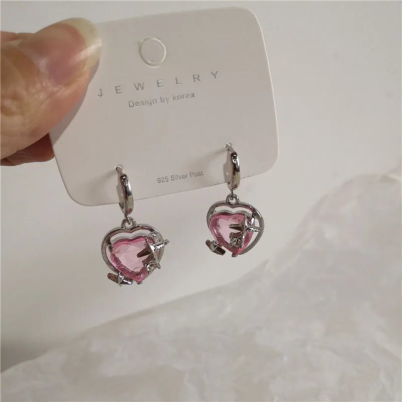 Pink Peach Heart Drop Earrings -