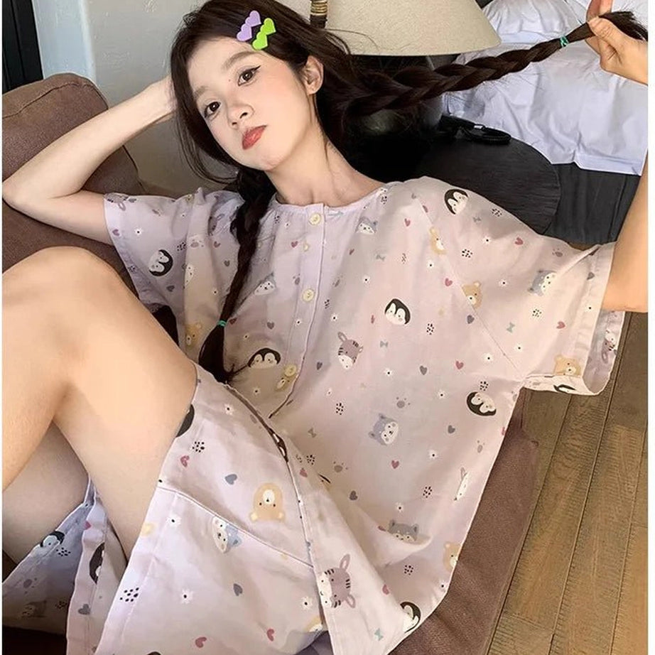 Kawaii Pink Penguin Cotton Pajamas sy-095 Shoptery