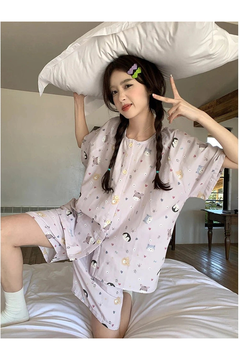 Kawaii Pink Penguin Cotton Pajamas Shoptery