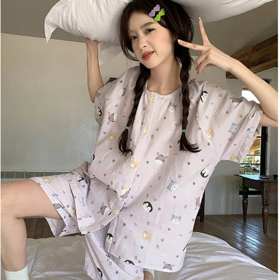 Kawaii Pink Penguin Cotton Pajamas Shoptery