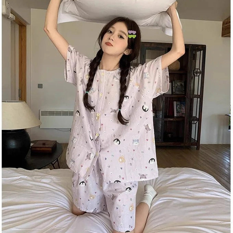 Kawaii Pink Penguin Cotton Pajamas Shoptery