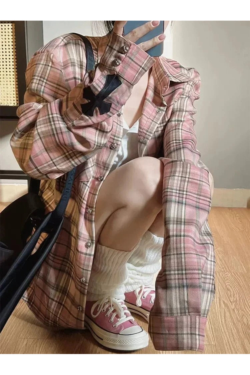 Retro Pink Plaid Button Up Shirt Shoptery