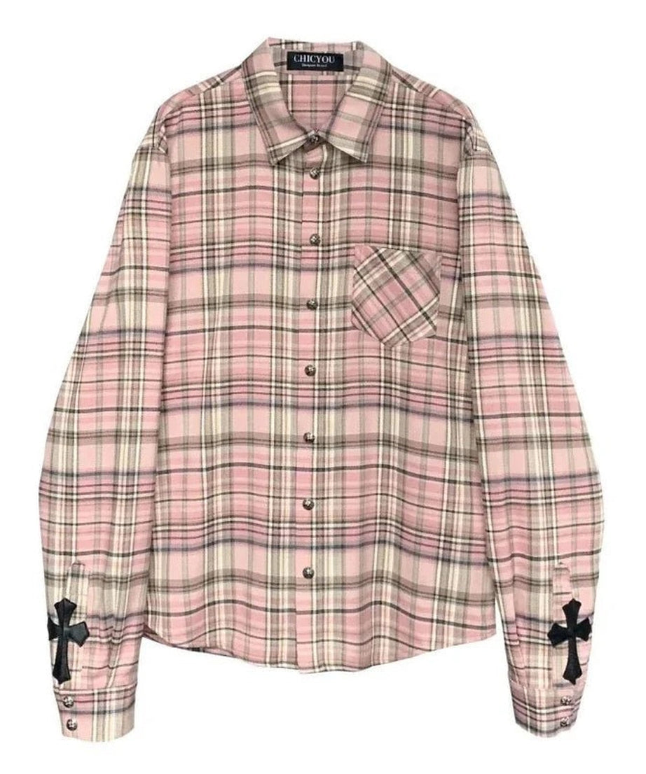 Pink Plaid Button Up Shirt - Shirts