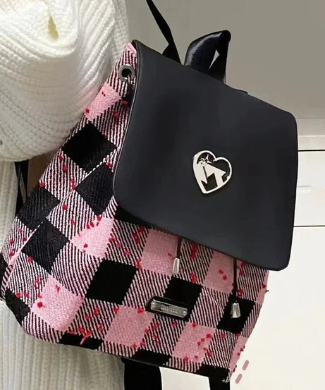 Pink Plaid Heart Backpack - Backpacks