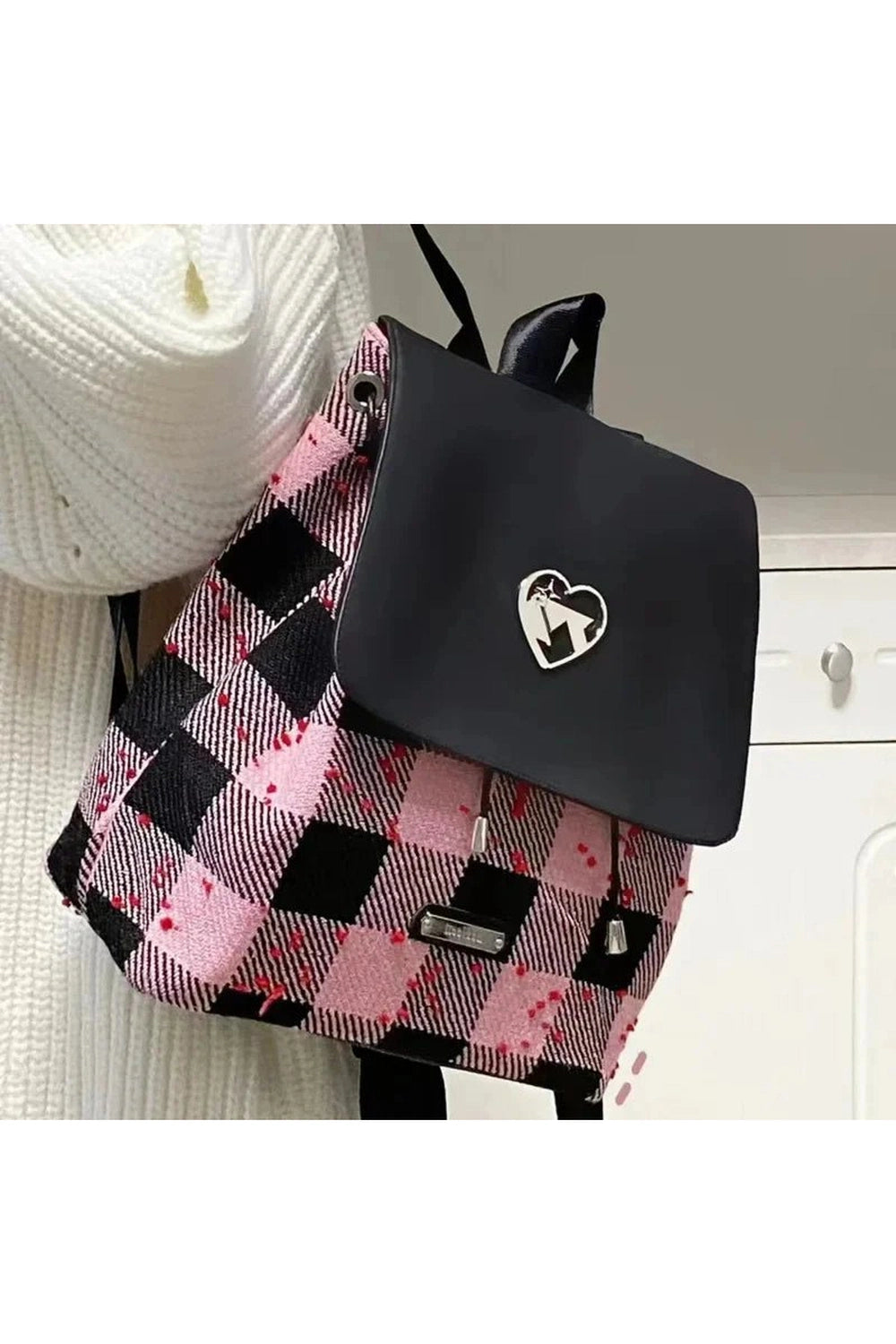 Pink Plaid Heart Backpack - Backpacks