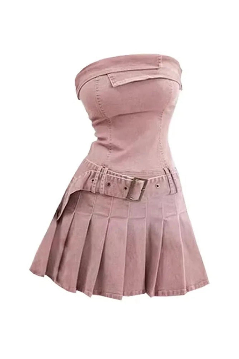 Pink Strapless Denim Dress -