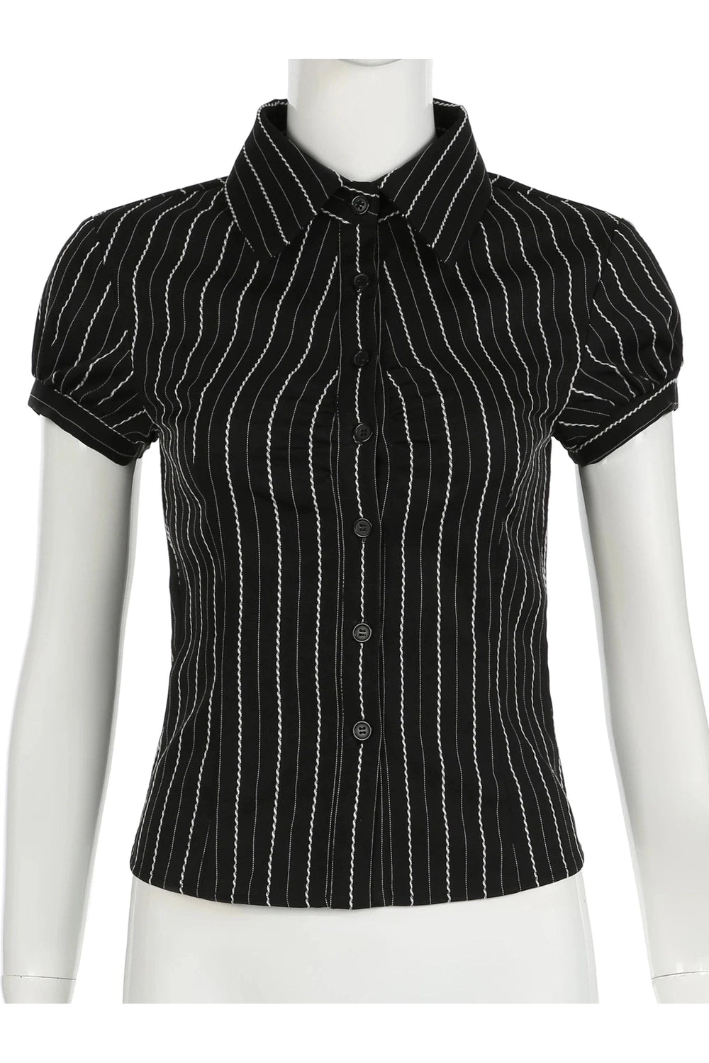 Pinstripe Fitted Button - Up Blouse - Blouses