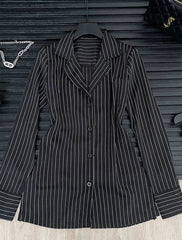 Aesthetic Pinstripe Power Blazer and Skirt Outfit Set Tops Shoptery