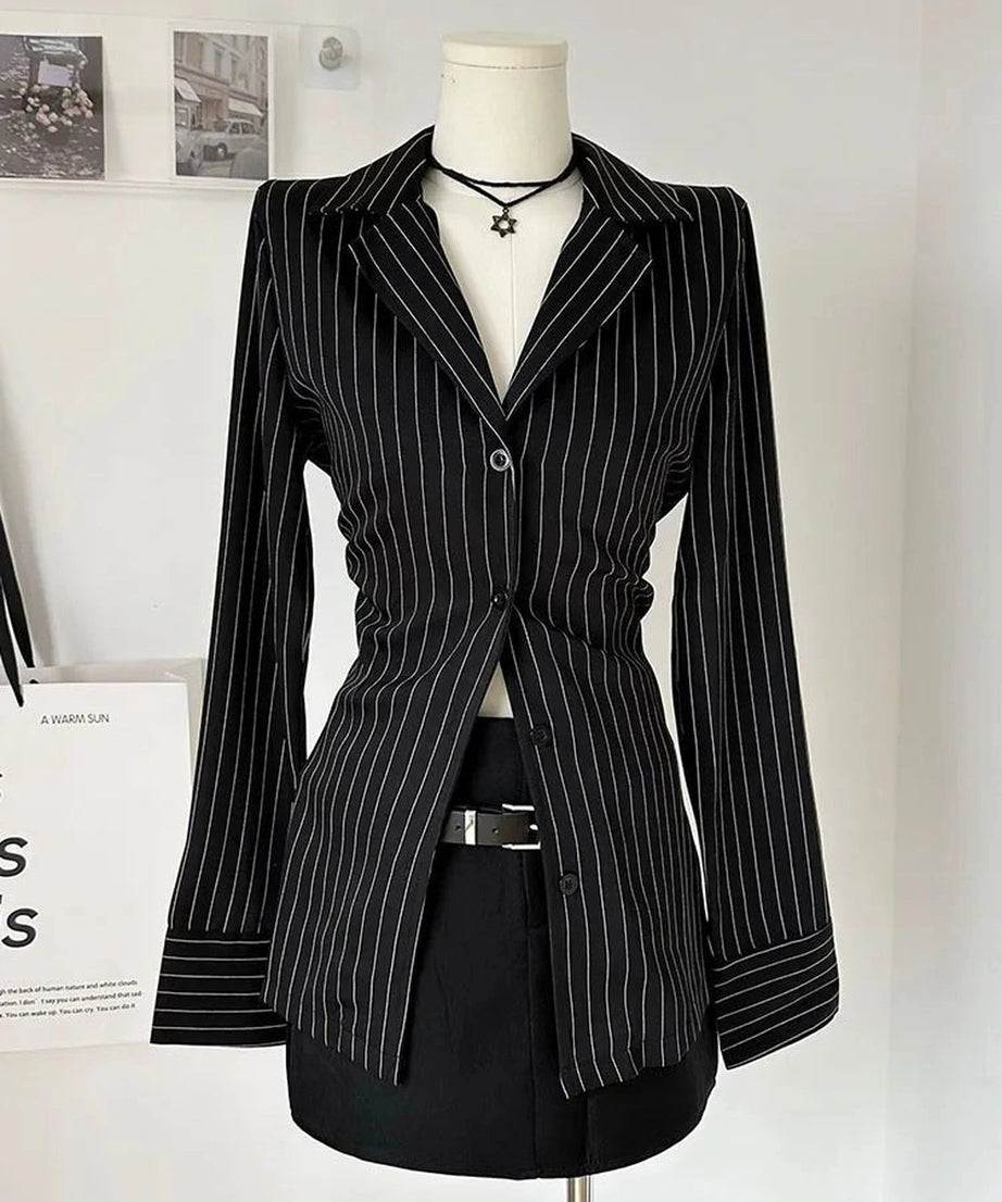 Pinstripe Power Blazer and Skirt Set - Skirts