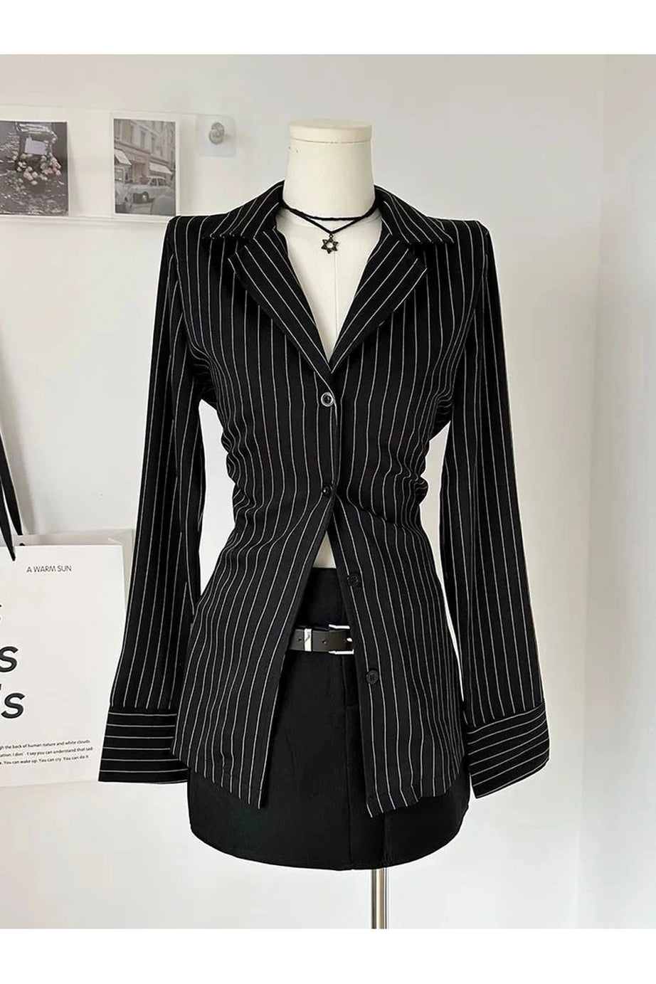 Pinstripe Power Blazer and Skirt Set - Skirts