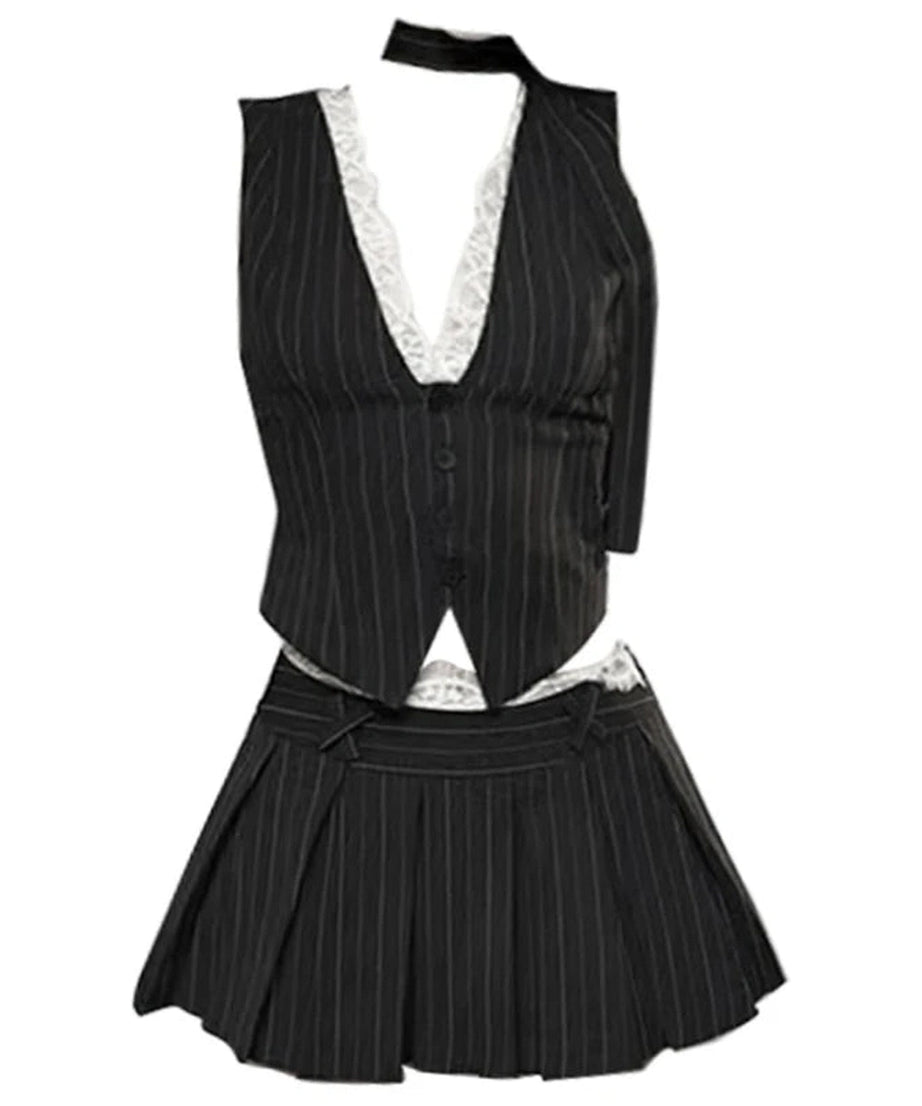 Pinstripe Vest and Skirt Set - Outfit Sets