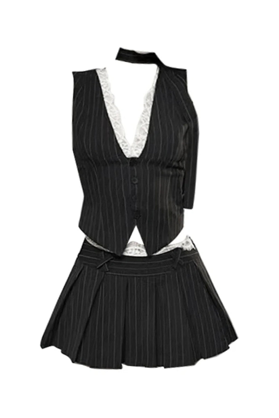 Pinstripe Vest and Skirt Set - Outfit Sets