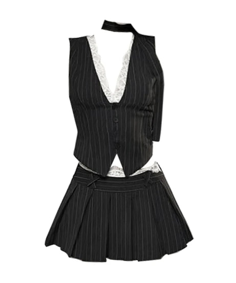 Pinstripe Vest and Skirt Set - Outfit Sets