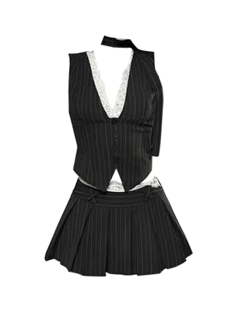 Pinstripe Vest and Skirt Set - Outfit Sets