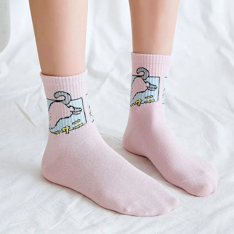 Kawaii Pixel Cat Cozy Socks Shoptery