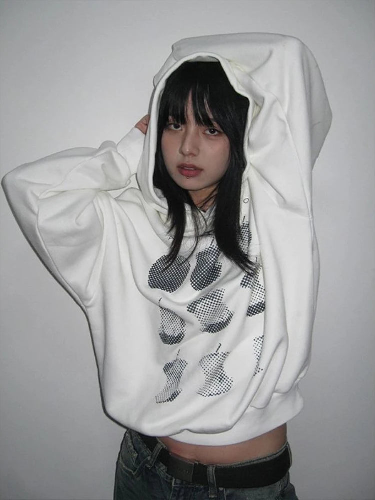 Pixel Core Apple Aesthetic Hoodie White Thin Shoptery