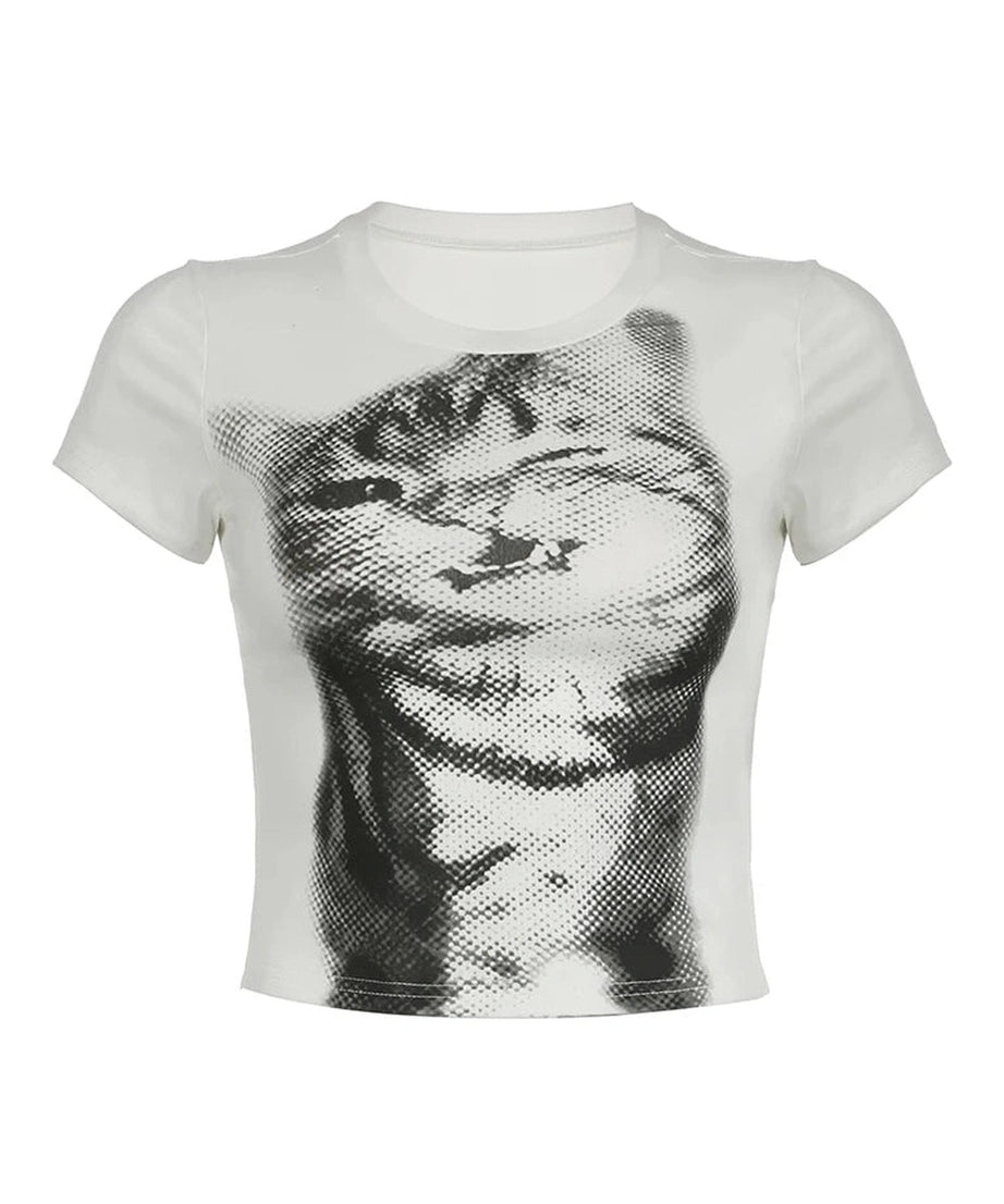 Pixelated Cat Graphic Crop Top - Crop Tops