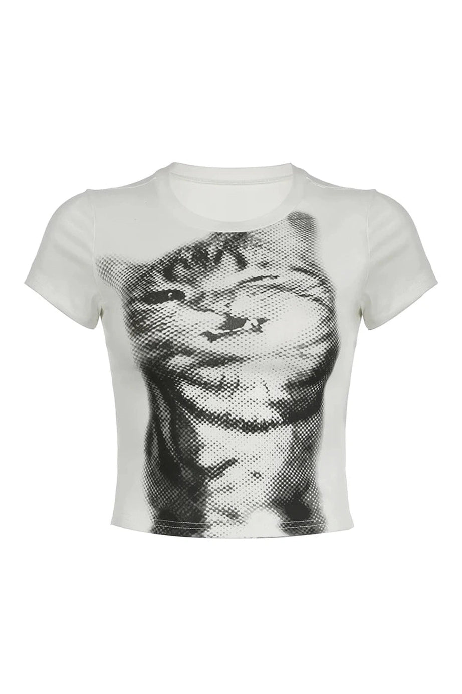 Pixelated Cat Graphic Crop Top - Crop Tops