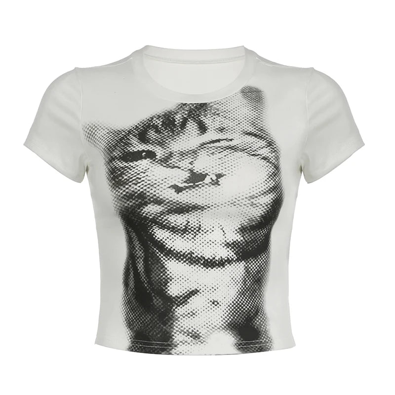 Pixelated Cat Graphic Crop Top - Crop Tops